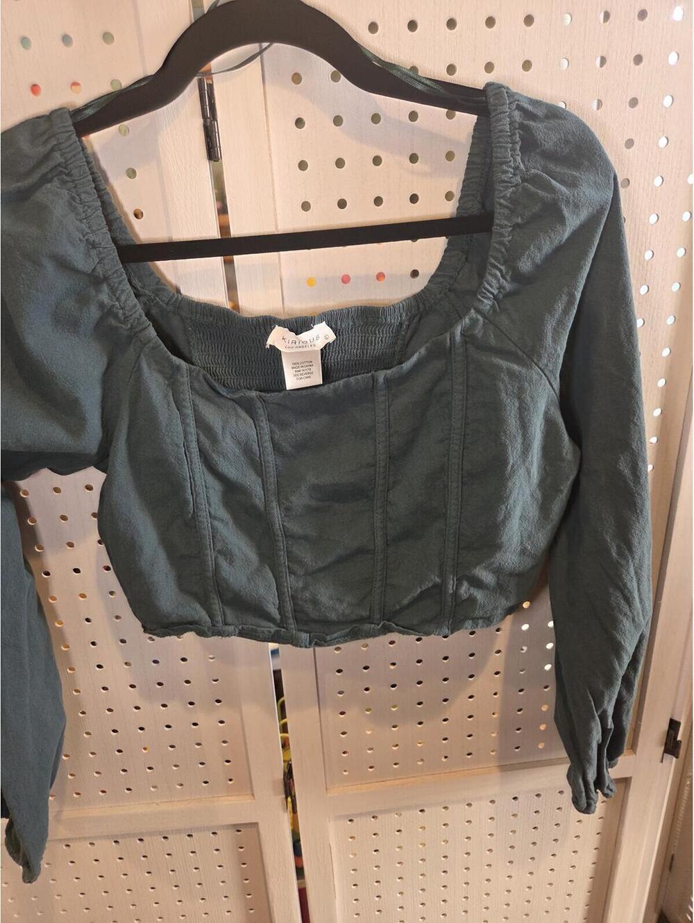Kirious Los Angeles ( large) Green Cotton Long Sleeve Crop corset Top - Picture 1 of 9